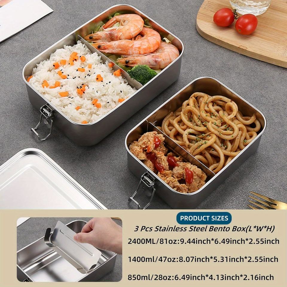 Stainless Steel 304 Bento Box with Lid, Stackable Metal Lunchbox for Work, Travel, and Picnics