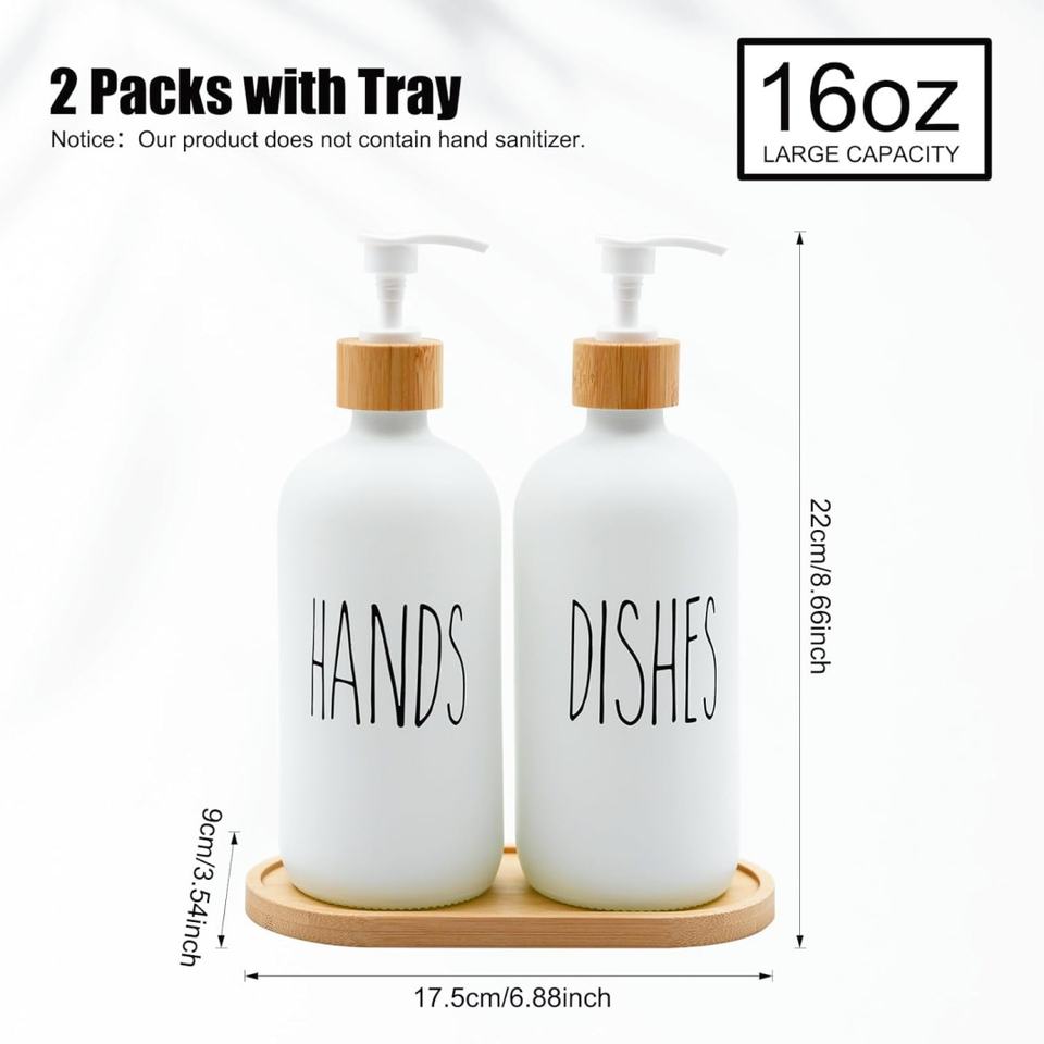 Modern Glass Soap Dispenser with Wooden Base, Hand Pump for Kitchen/Bathroom Countertop Design