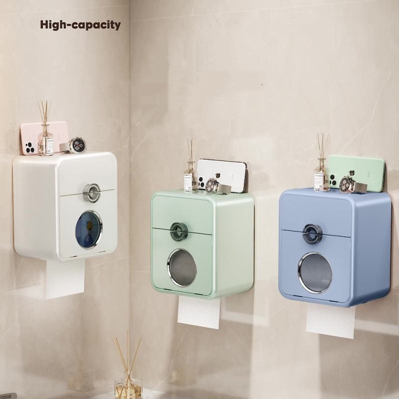 Modern Bathroom Tissue Box Holder with Wall Mount Storage Shelf