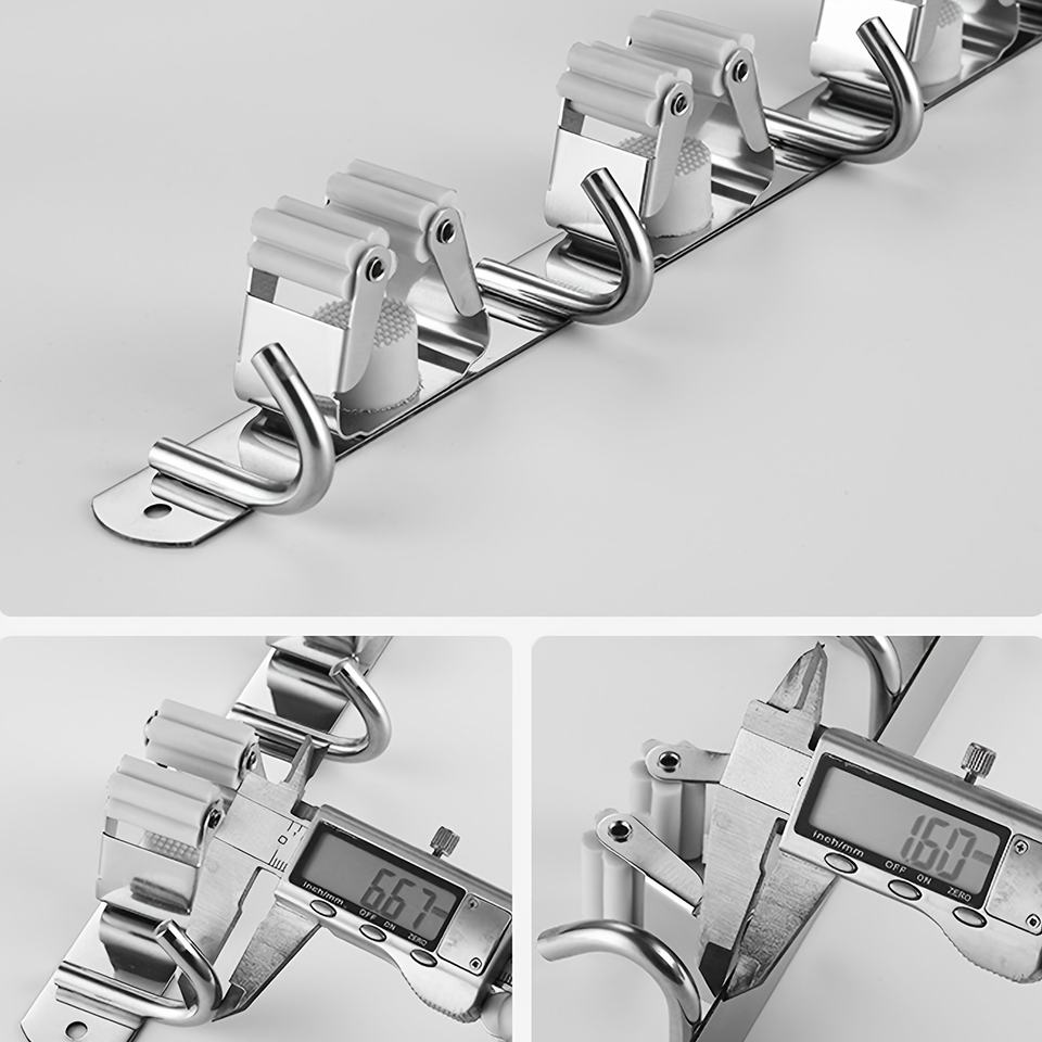 4 Halterungen mit 5 Haken, silberner Besenhalter, Mopphalter, Garten- und Küchenwerkzeug-Organizer, Wandmontage