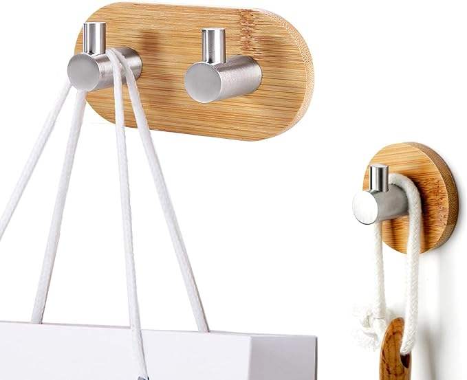 Bamboo and Wood Wall Hooks for Keys - Key Holder with Hooks - Decorative Wall Hook for Hanging Heavy-Duty Key Holders