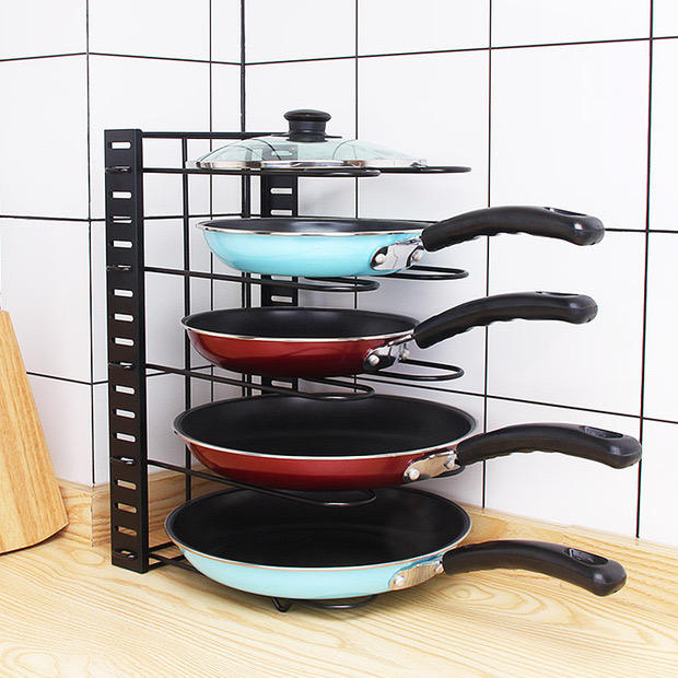 Adjustable Pot and Pan Organizer Rack Kitchen Storage Holder Lid Rack Pantry Organizer for Pots