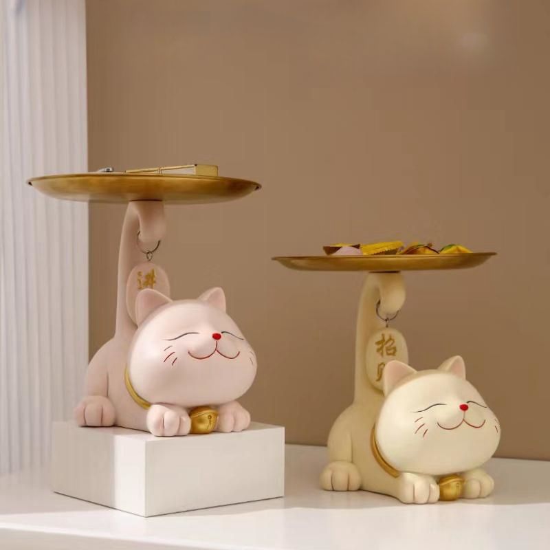 Creative Entry Lucky Cat Storage Tray for Keys Cute Ornaments Living Room Shoe Cabinet TV Cabinet Home Decor