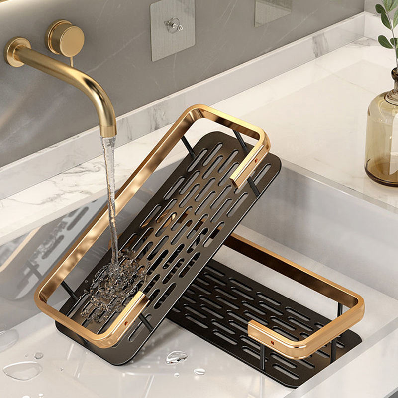 Gold Bathroom Shelf Glass Metal Wall Mounted Floating Bathroom Shelf