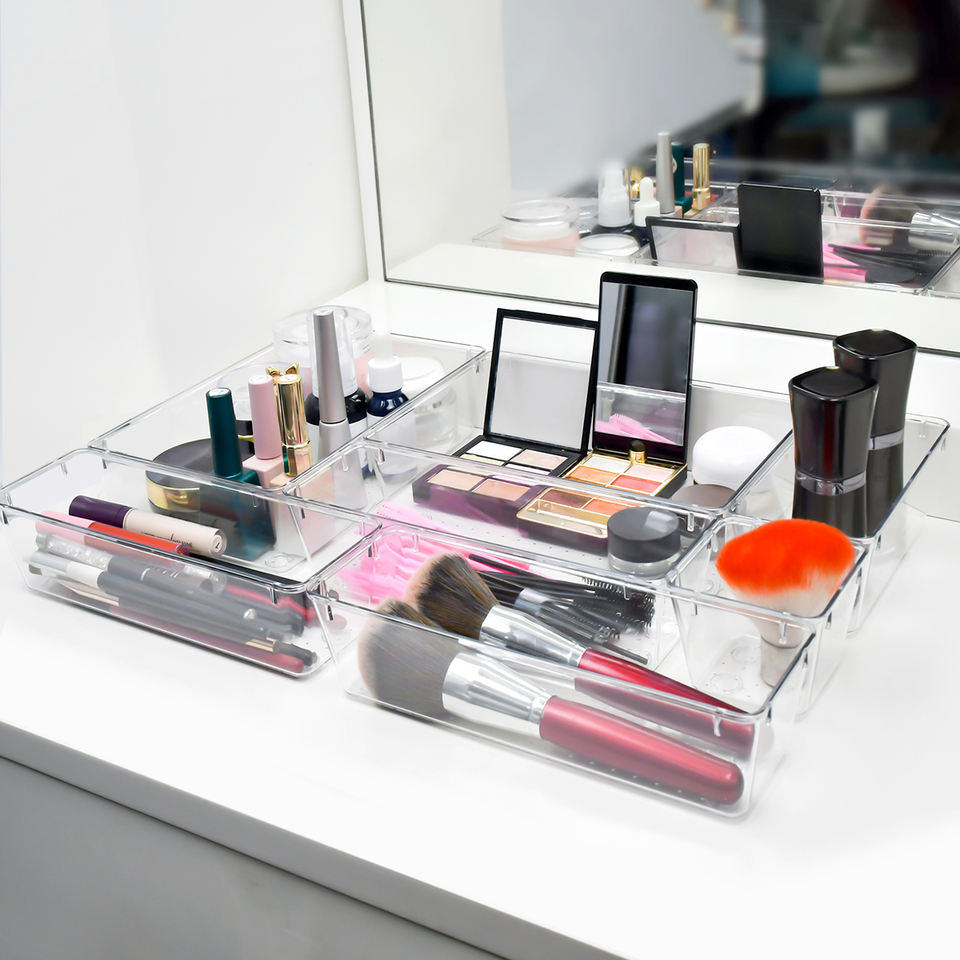 Modern Rectangular Plastic Organizer Set with 25/37 Drawers for Cosmetics, Kitchen, and Office