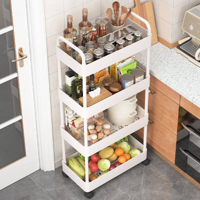 Multifunctional Metal Cart with 3/4 Layers, Easy to Assemble, Rolling Cart, Suitable for Kitchen/Bathroom/Laundry Room