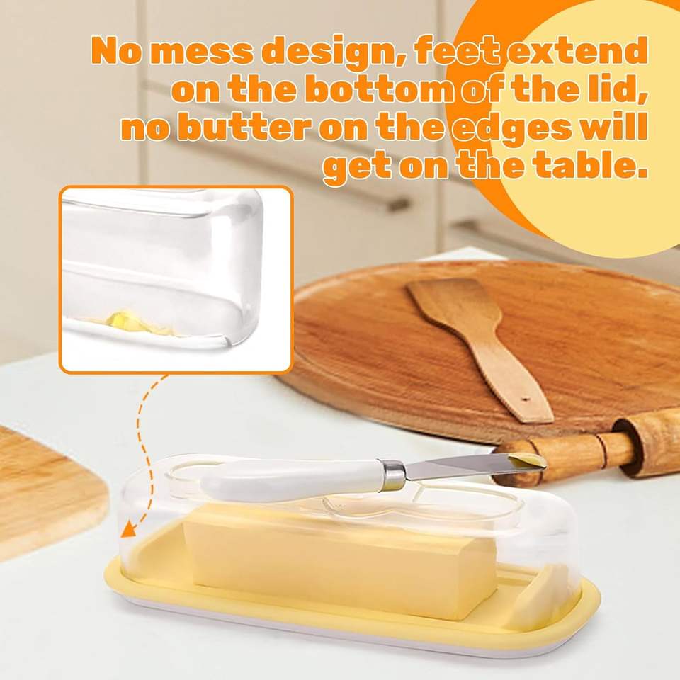 Butter Cheese Box Stainless Steel Knife ABS Fresh Storage for Countertop Fridge Cheese Butter Dish Lid Butter Cutter