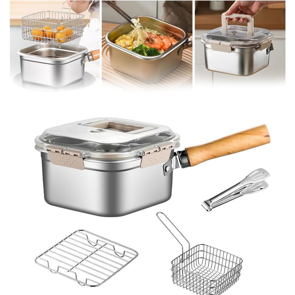 Portable Outdoor Cooking Utensil Stainless Steel Fresh Keeper Pot with Steam Bread Hot Dish Functions