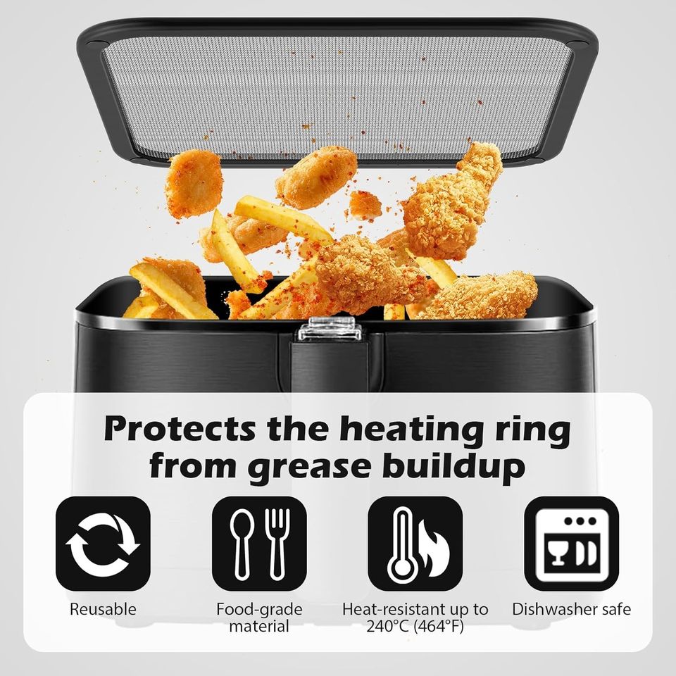 COSORI 6.2L Stainless Steel Air Fryer with Accessory Set, Splatter Screen Lid, and Rack Combo for Heating Cookware Parts