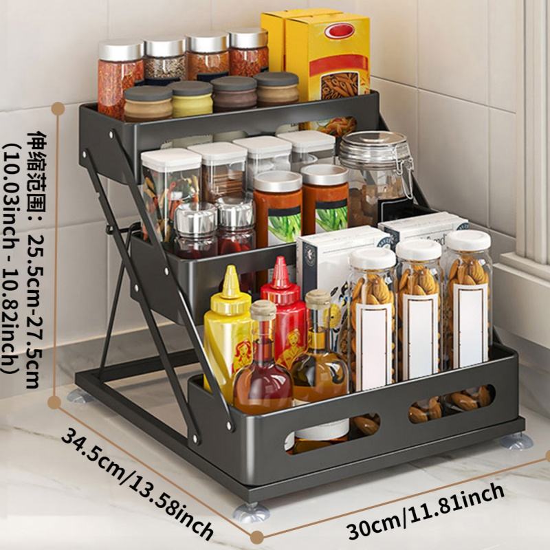 3-Tier Metal Kitchen Spice Rack Multifunctional Home Storage Cabinet Spice Jar Holder