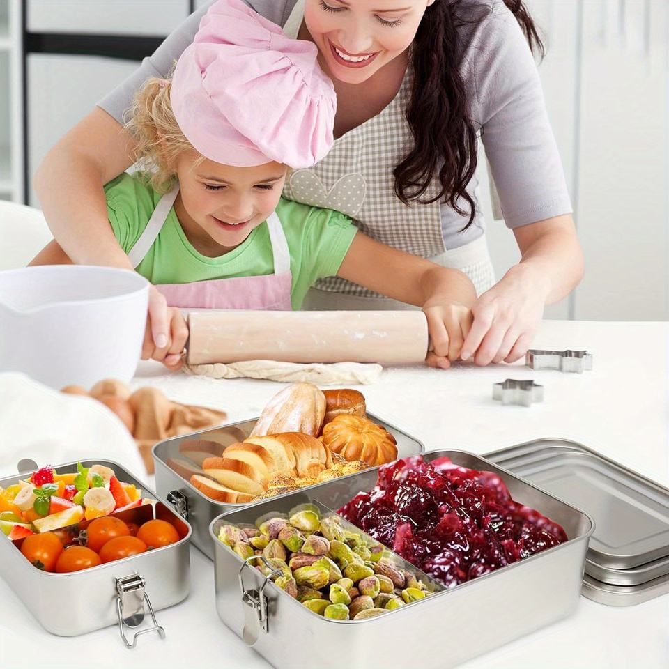 Stainless Steel 304 Bento Box with Lid, Stackable Metal Lunchbox for Work, Travel, and Picnics