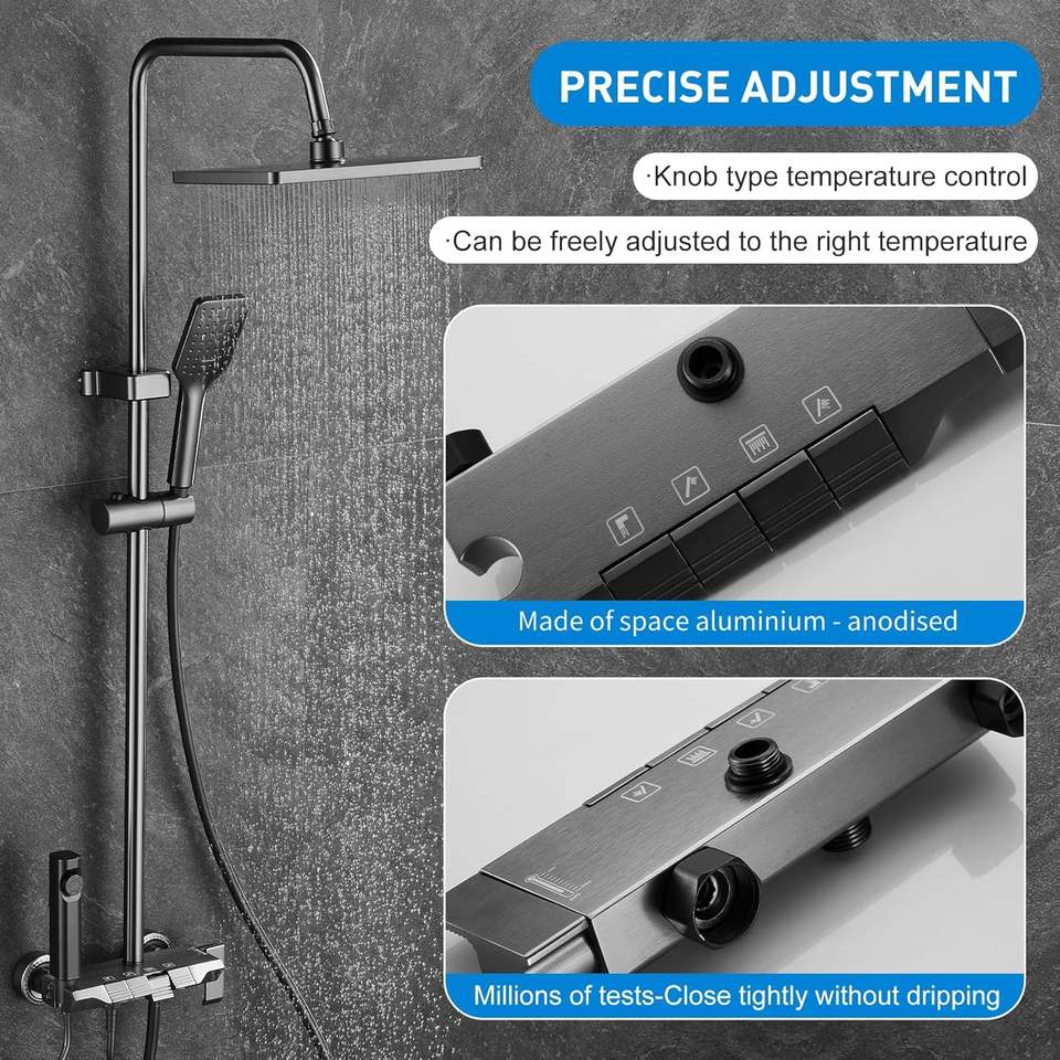 Intelligent Bathroom Aluminum Rainwater Shower System with 4 Functions Cold and Hot Stream Faucet Set