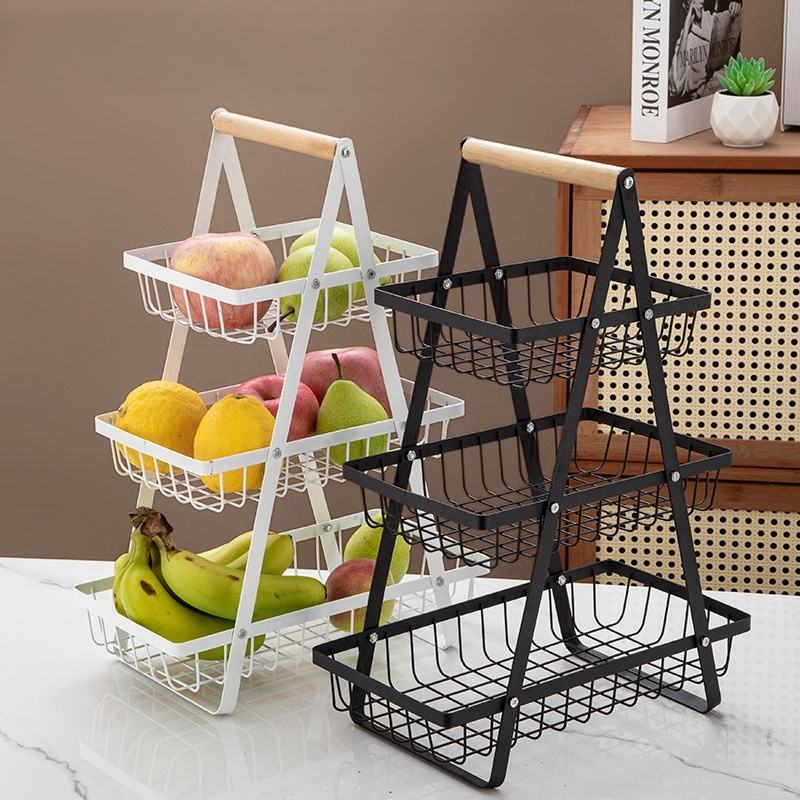 Metal Standing Fruit and Vegetable Basket with Portable Handle