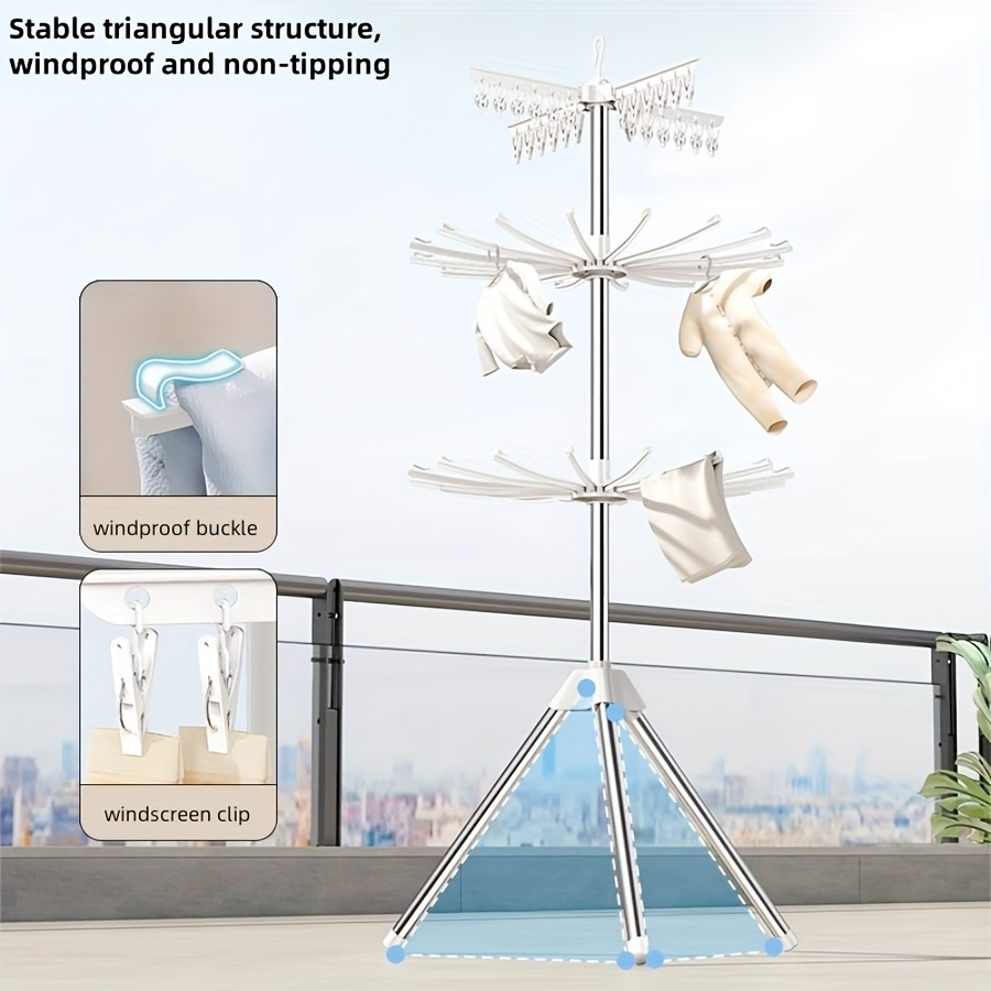 Foldable Laundry Stand with 2/3 Levels and 3 Legs and Rotating Hanger Arms - Space-Saving Laundry Dryer for Indoor and Outdoor Use