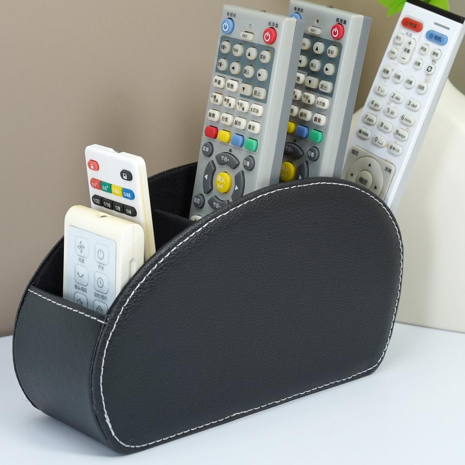 Desktop Leather Remote Control Organizer with 5 Spacious Compartments for TV Remotes