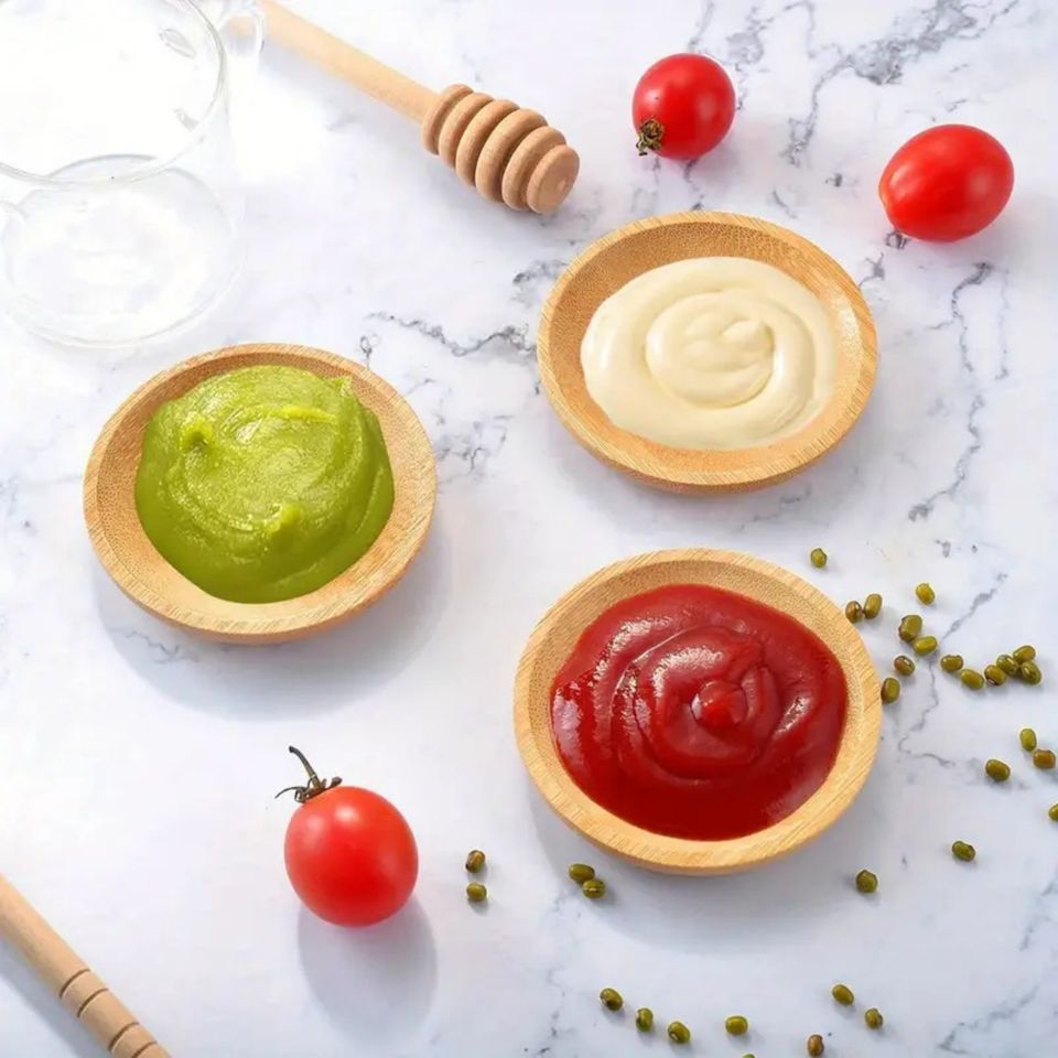 Mini Bamboo Dip Sauce Bowls for Home Use - Ideal for Jam, Sushi, Ketchup, Barbecue Sauce, and Fast Food Restaurants
