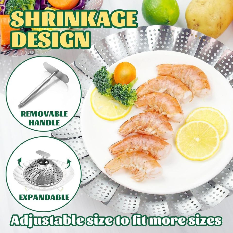 Collapsible Stainless Steel Steamer with Removable Handle for Pots
