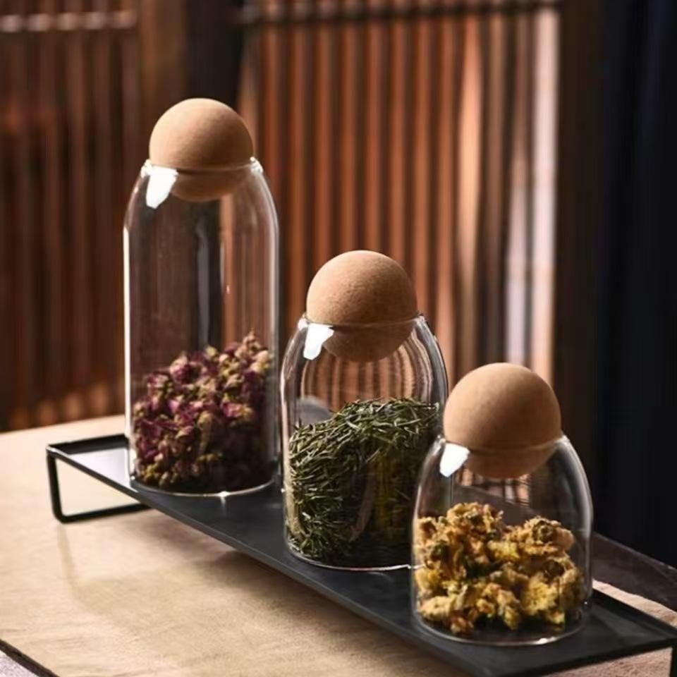 Round Cork Glass Storage Jars Set, Coffee Bean Canister, Kitchen Grain Storage Canister, Moisture-Resistant Storage Bottle