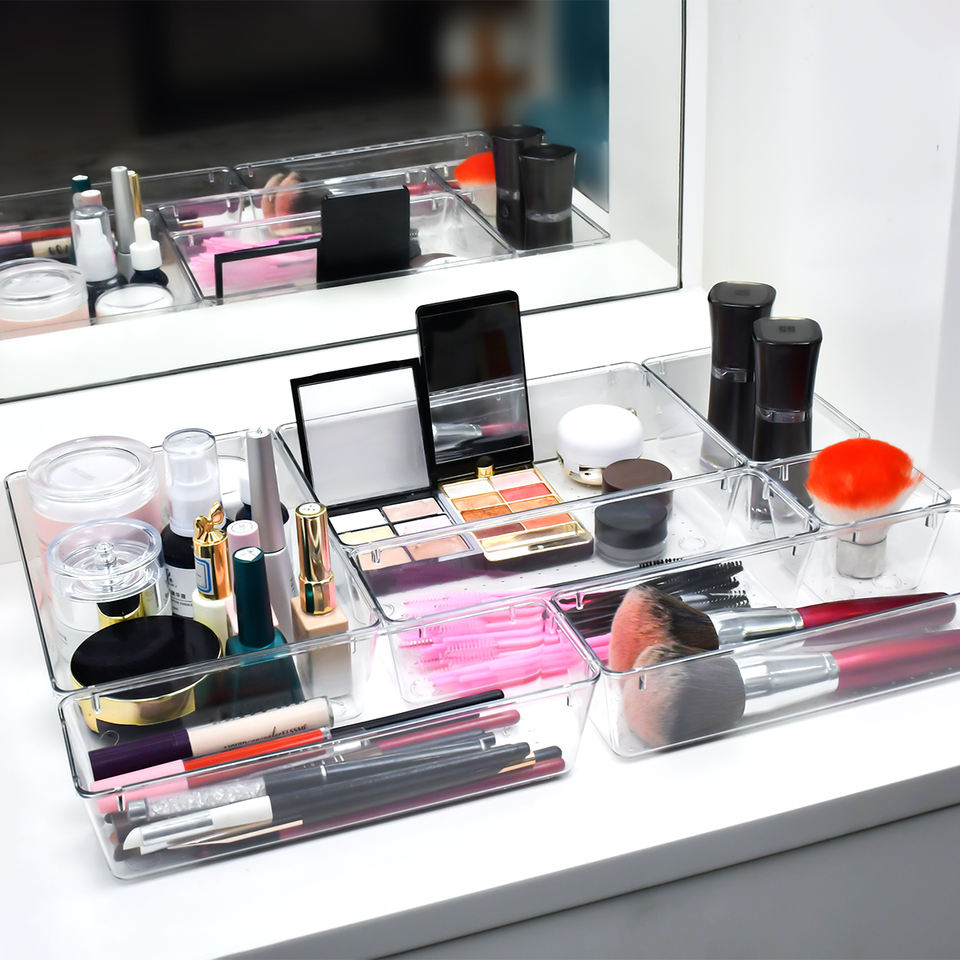 Multifunctional Plastic Drawer Organizer Set for Kitchen, Office, Dresser, and Bathroom Storage