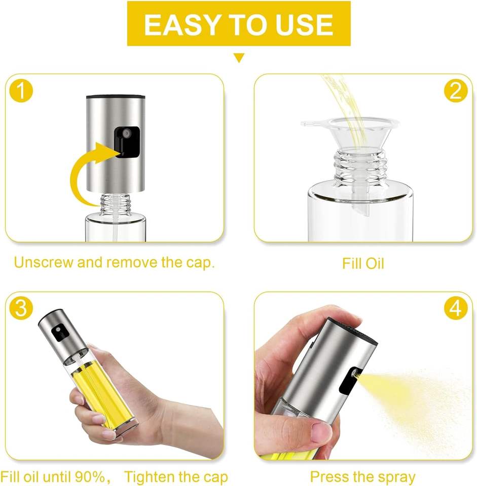 Kitchen Oil Spray Bottle - 100ml Olive Oil Sprayer for Air Fryer and Cooking, Glass Material