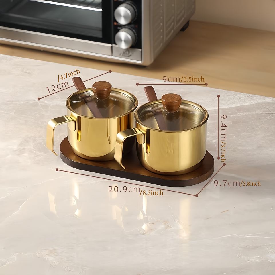 304 Stainless Steel Spice Glass Set Kitchen Household Spice Box with Spoon Oil and Salt Glass Spice Bottle