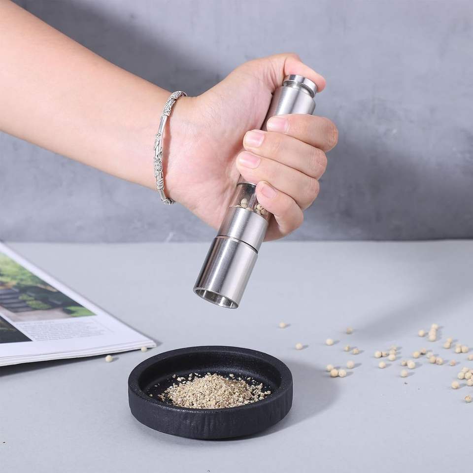 Modern Thumb-Press Stainless Steel Salt and Pepper Grinder for Black Pepper and Sea Salt