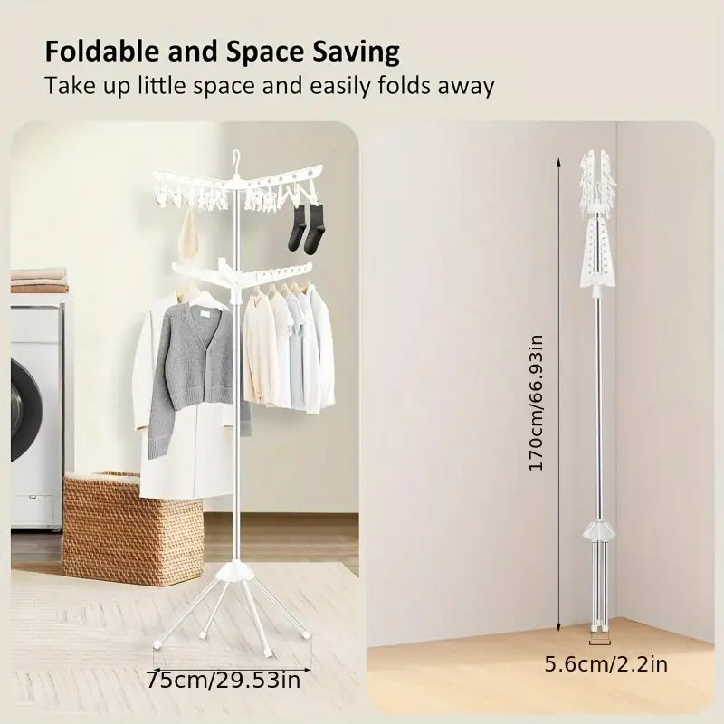 Multifunctional Folding Standing Clothes Drying Rack with Rotating Hangers for Bathroom, Home & Outdoor Space Use