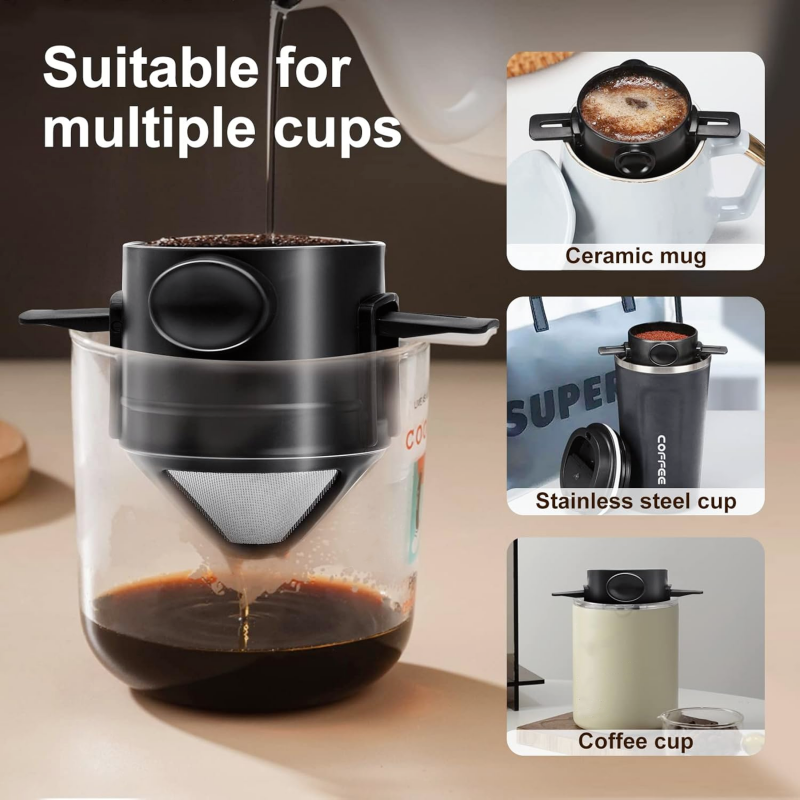 Reusable Stainless Steel Pour-Over Coffee Maker Easy to Clean Portable Paperless Travel Coffee Brewer with Modern Design