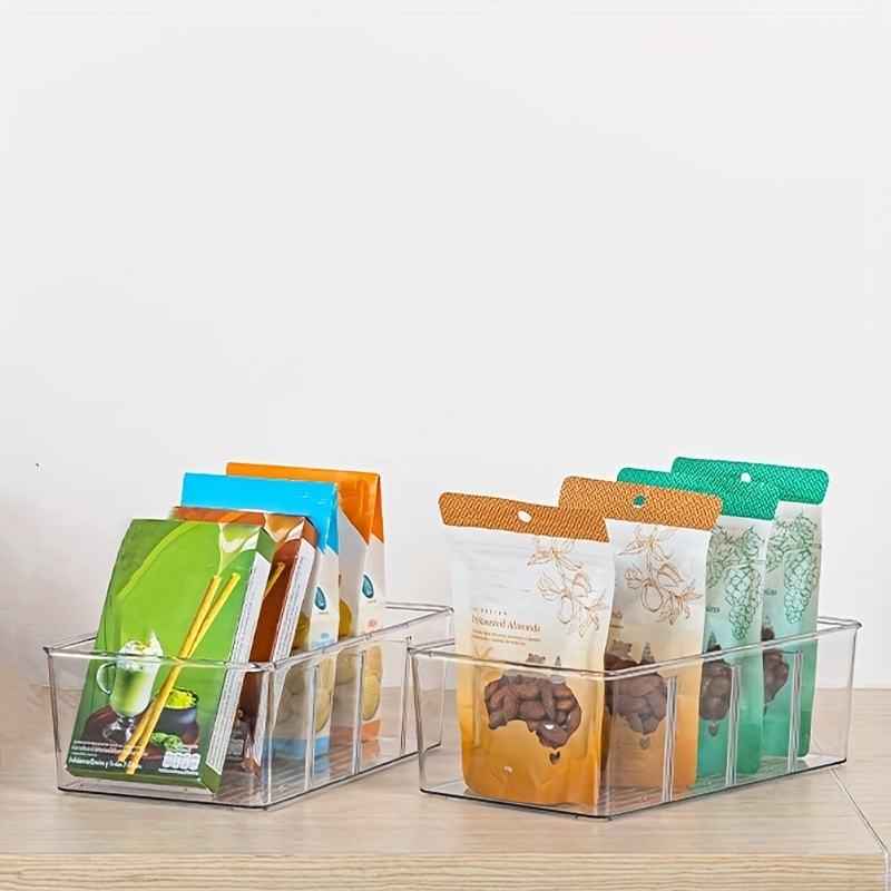 Stackable Clear Refrigerator Organizer with Divider for Snacks and Drinks Storage