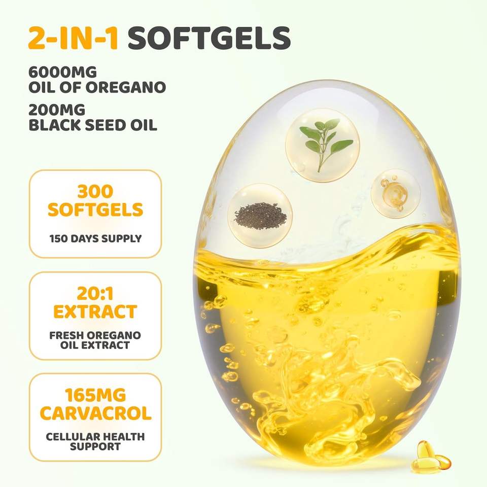 BioFlex Wholesale Private Label Natural Herbal Formula Bio-Oregano Oil with Black Seed Oil Softgel Capsules Dietary Supplement