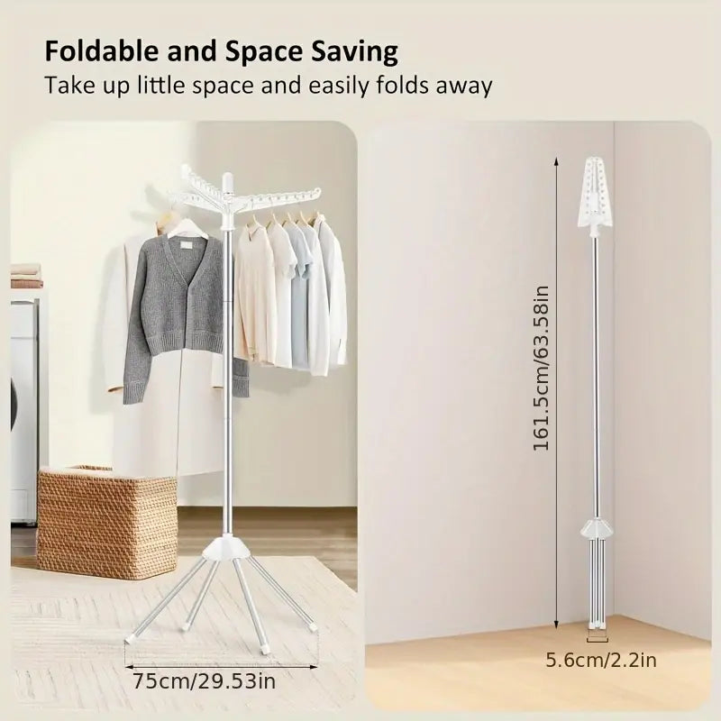 Multifunctional Folding Standing Clothes Drying Rack with Rotating Hangers for Bathroom, Home & Outdoor Space Use