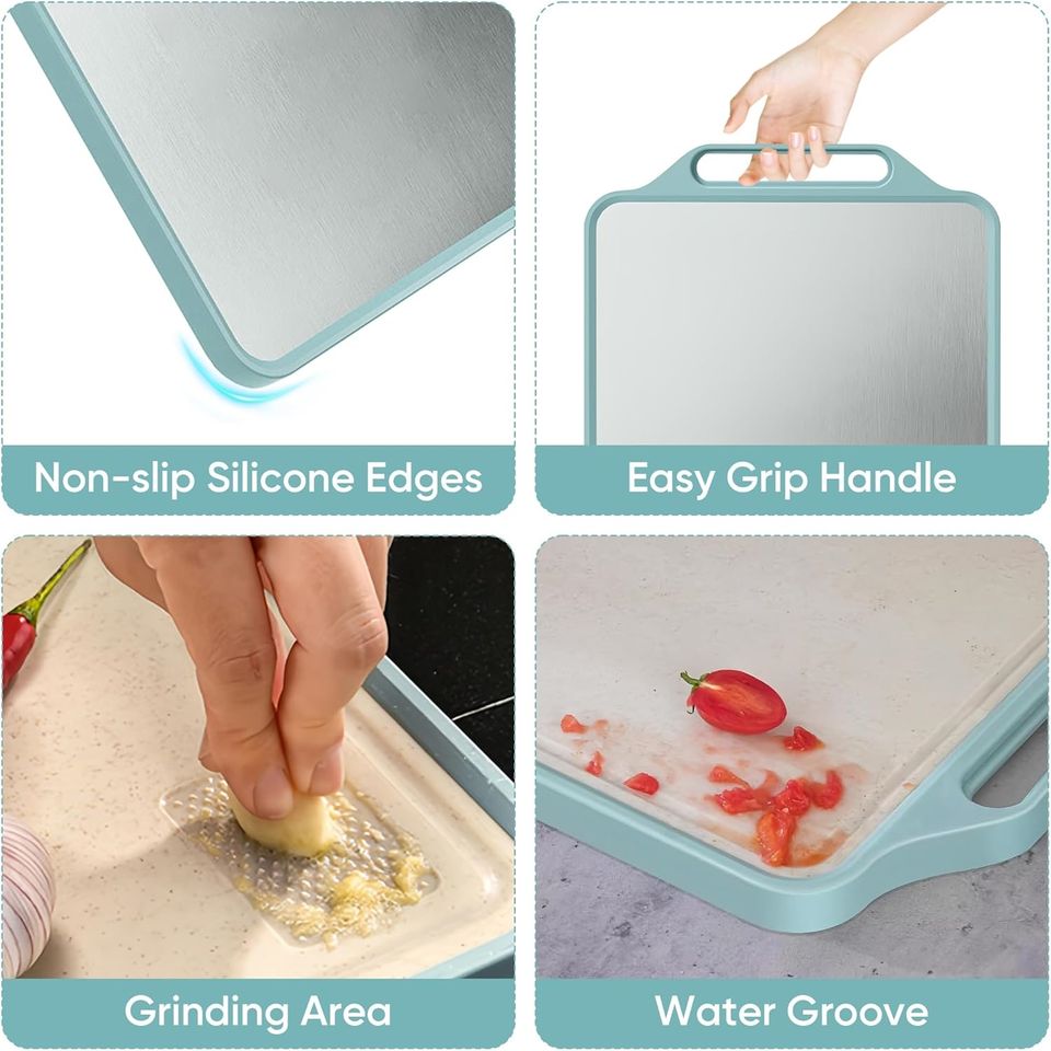 Double-Sided Stainless Steel Cutting Board – Thawing Fruit, Mold-Resistant, Antibacterial, for Kitchen & Dorm