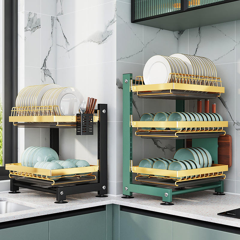 Adjustable Multifunctional Kitchen Utensil Rack, Plate Dish Knife Cutting Board Drainage Organizer, Metal Storage Shelves