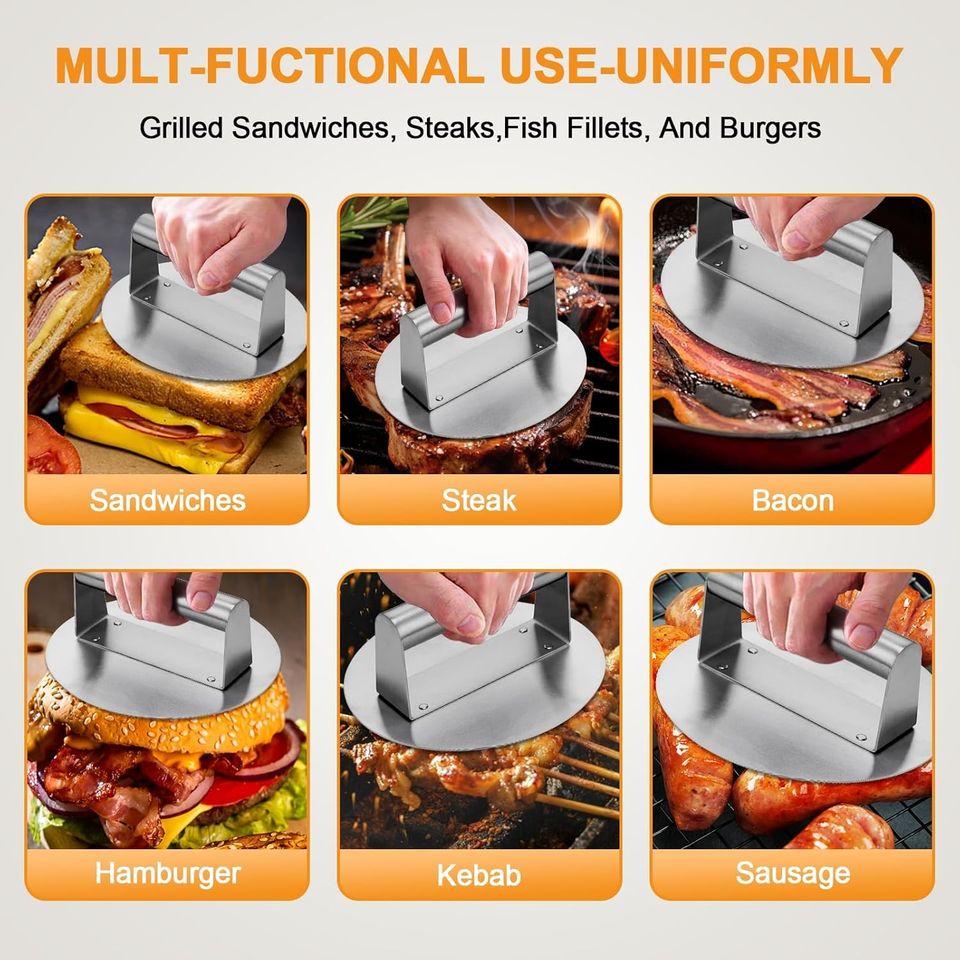 Stainless Steel High-Performance Hamburger Press for Flat Top Grills - Meat and Poultry Tool