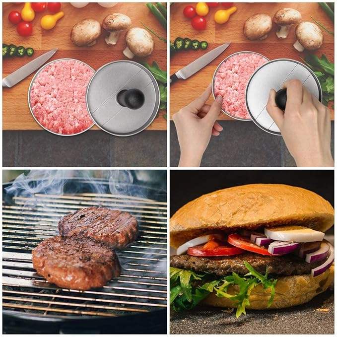 BPA Free Aluminum Burger Press with 100 Patty Papers Set for Beef, Cheese, Veggie Burgers - Grill Meat Stuffer Tool