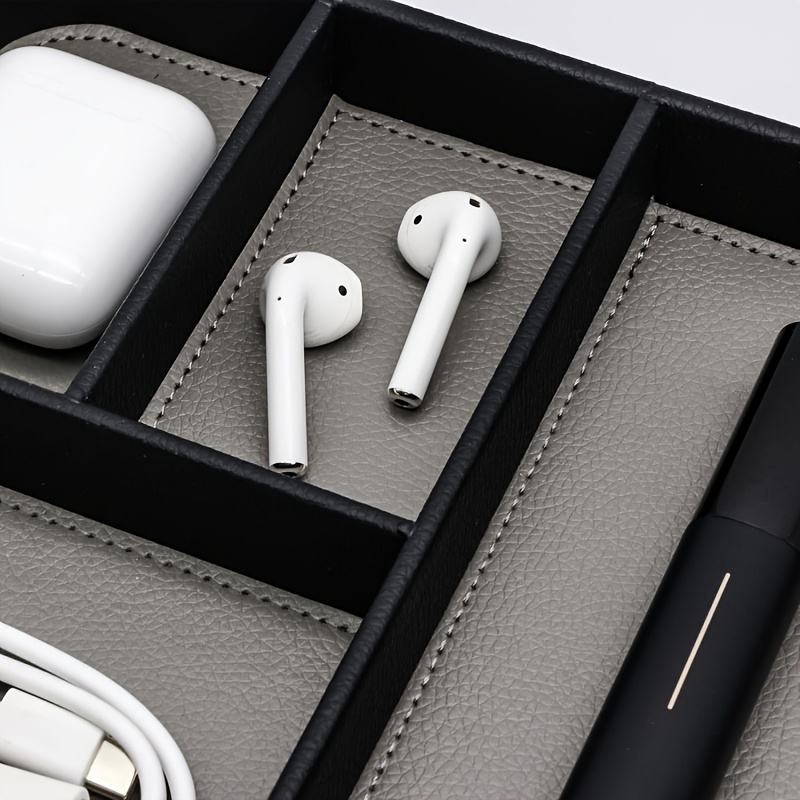 Modern Stylish Leather Valet Tray Nightstand Organizer for Keys Watch Essentials Desk Drawer Storage for Living Room