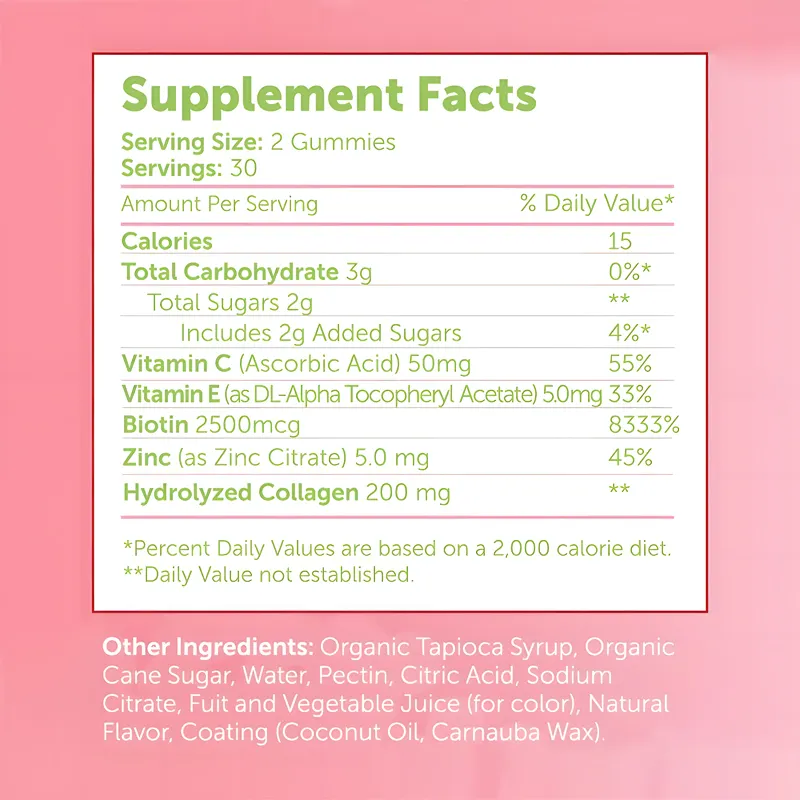 OEM Private Label Skin-Lightening Anti-Aging Collagen Gummies with Biotin, Vitamin C & E