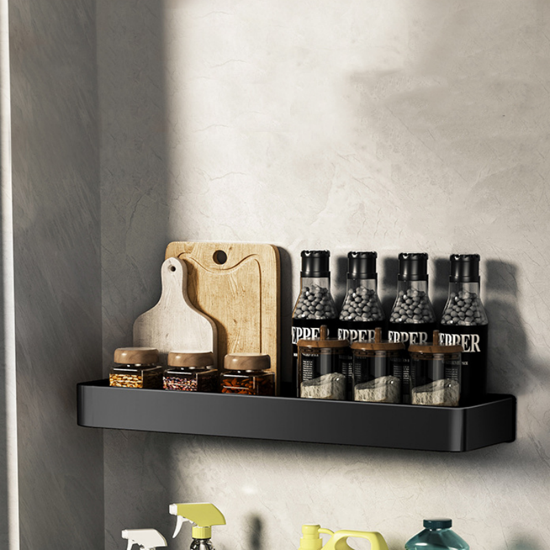 Modern Aluminum Bathroom Storage Shelf Drill-Free Wall Mount Single Layer Shower Caddy Sustainable Household Organizer