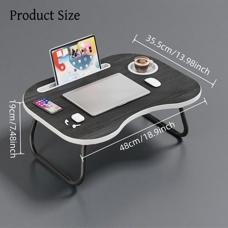 Portable Folding Bed Desk - Compact Computer Desk Made of Recycled Wood Fiberboards, Lightweight, Sturdy Design with Built-In Drink Holder