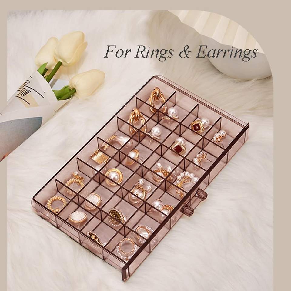 Earring Organizer Stand with 3 Drawers Acrylic Jewelry Storage Box Transparent Jewelry Display Stand with 72 Small Compartments