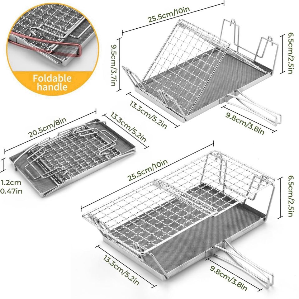Japanese-Style Portable Stainless Steel Frying Pans Multifunctional Foldable Grill Rack Toaster Grill for Camping Picnics