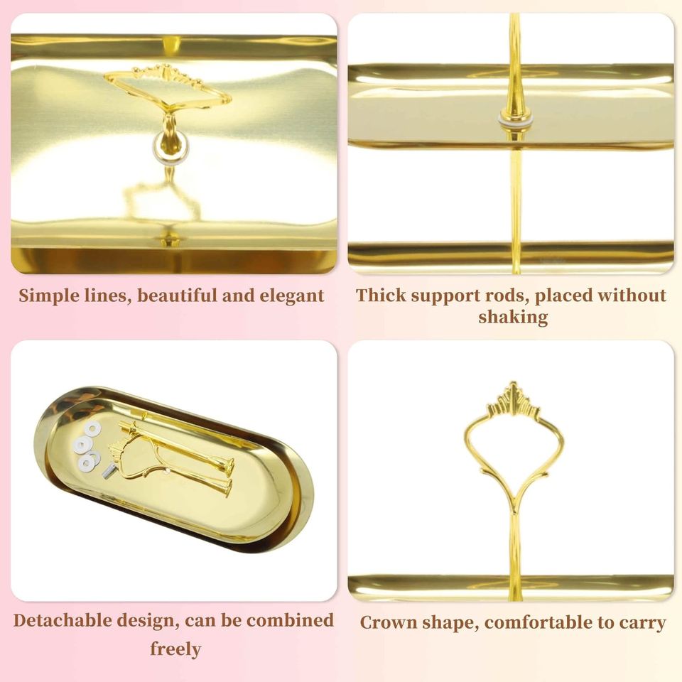 Luxurious Stainless Steel 2-Tier Oval Cake Stand for Home and Hotel