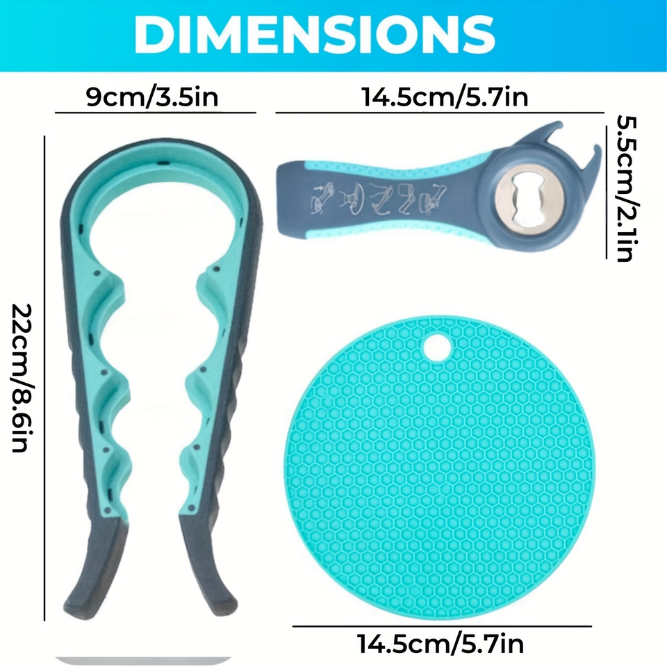 4 in 1 Quick Lid Cap Grip Twist Remover Kitchen Tool Can Opener Bottle Opener Corkscrew & Opener Grip