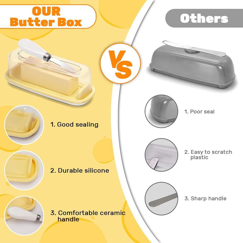 Butter Cheese Box Stainless Steel Knife ABS Fresh Storage for Countertop Fridge Cheese Butter Dish Lid Butter Cutter