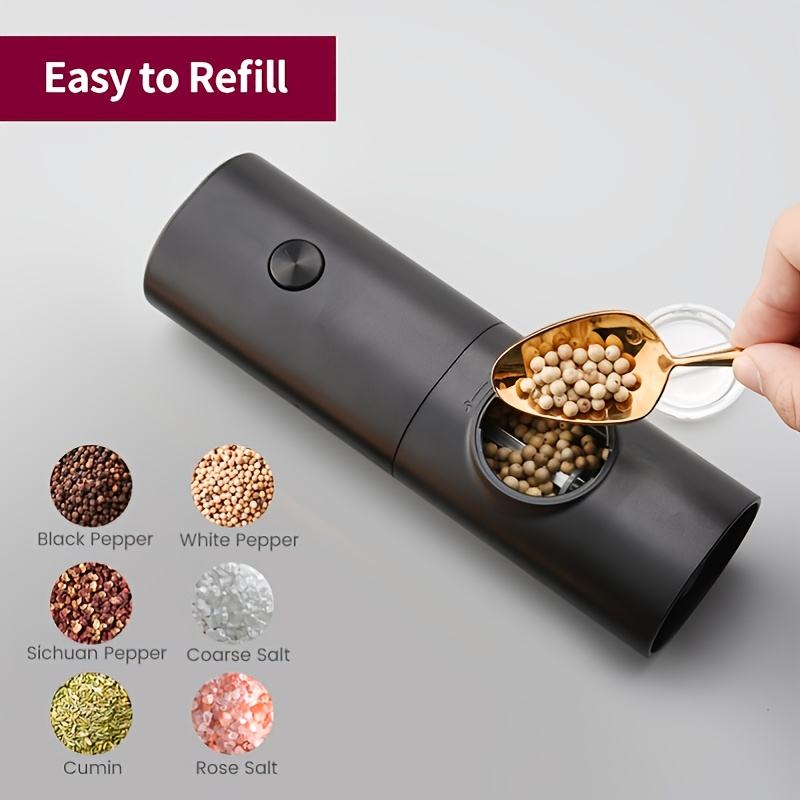 Electric Salt and Pepper Grinder Set with Storage Stand Spice Containers Black Mill Pepper Mill