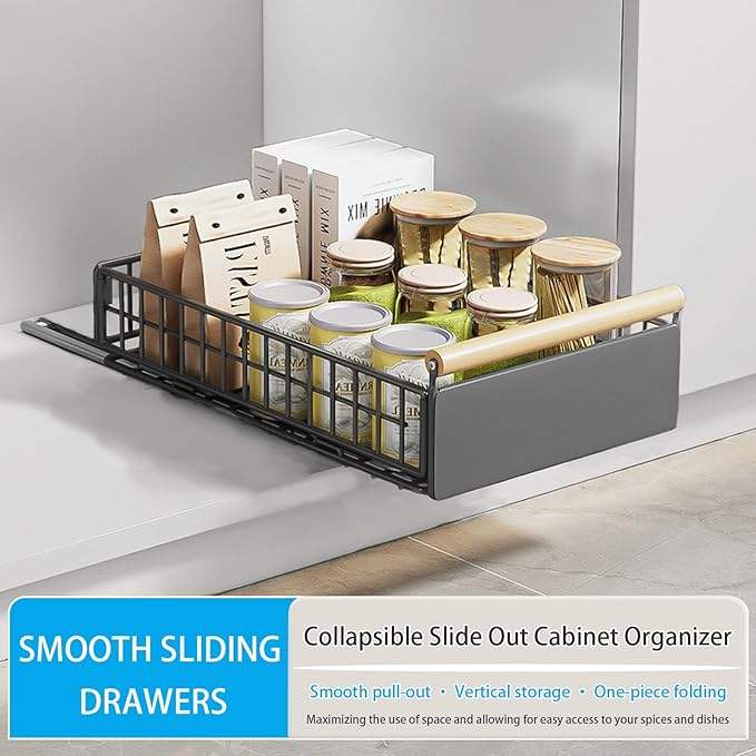 Foldable Pull-Out Storage Basket, Kitchen Bathroom Living Room Pull-Out Storage Basket, Spice Various Storage Shelves