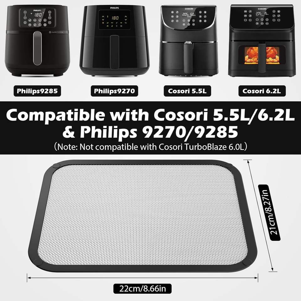 COSORI 6.2L Stainless Steel Air Fryer with Accessory Set, Splatter Screen Lid, and Rack Combo for Heating Cookware Parts