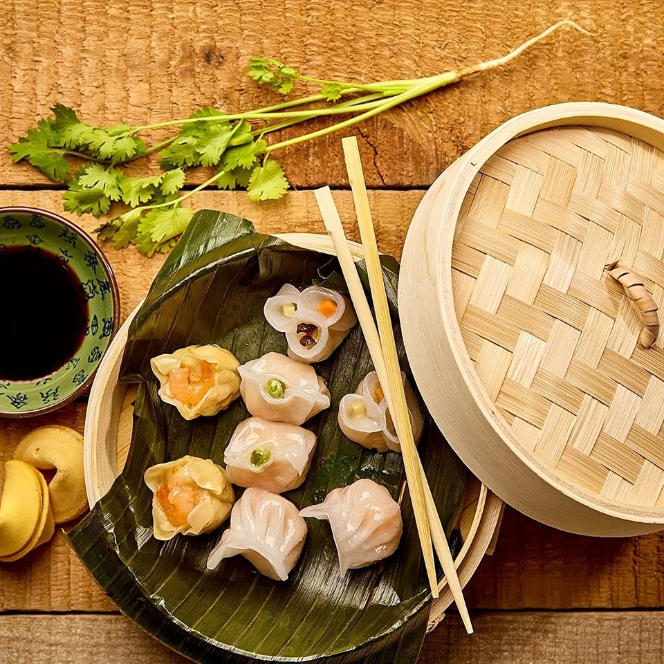 Bamboo Steamer Basket Set | 2 Tier Dumpling and Food Wood Steamer for Asian Cuisine