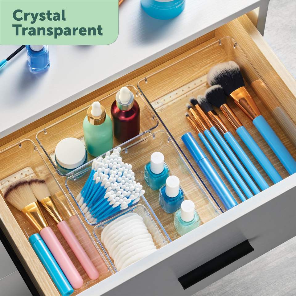 28-Piece Multifunctional Clear Drawer Organizer Set Plastic Utensil Storage Box Makeup/Jewelry/Bedroom/Office Storage Containers