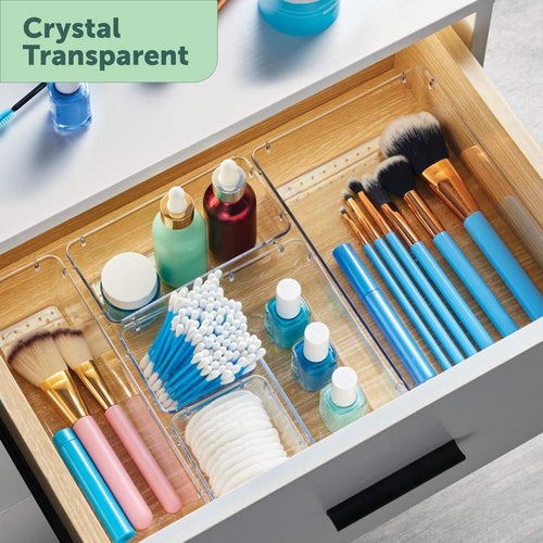 28-Piece Multifunctional Clear Drawer Organizer Set Plastic Utensil Storage Box Makeup/Jewelry/Bedroom/Office Storage Containers